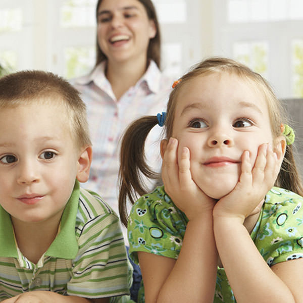 Two children and their mother